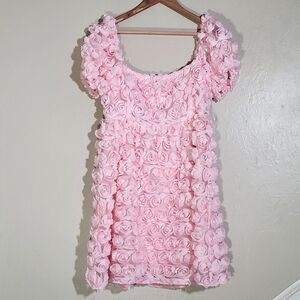 Altar'd State Pink Babydoll Mini Dress with Puff Sleeves